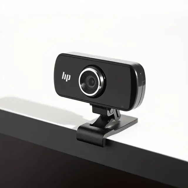 Budget webcams on a wooden desk for work from home setup in India – clip-on, tripod, and square webcam models