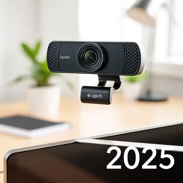 Logitech C920 webcam placed on a laptop in a home office setup – 2025 review